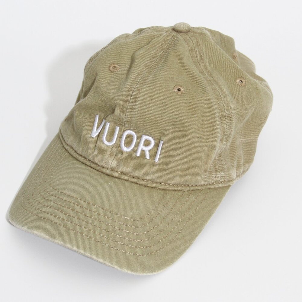 Vuori Signal Dad Hat Ball Cap in Camel Green Tan Unisex Adjustable 100% Cotton